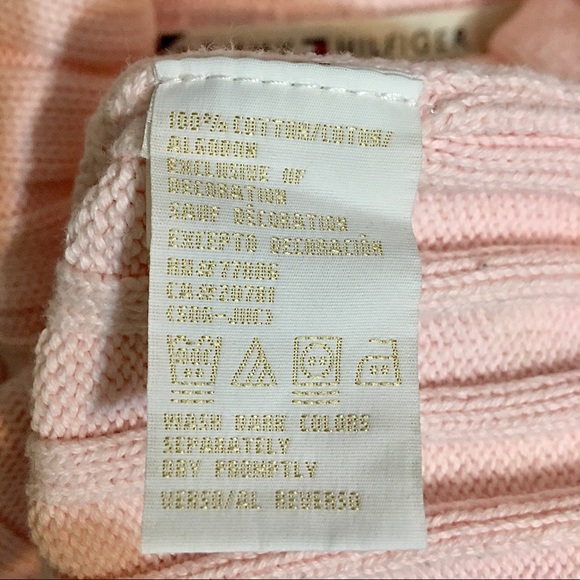 Tommy Hilfiger Turtleneck Sweater with Logo 100% Cotton Pink Size L Vintage - Picture 3 of 6